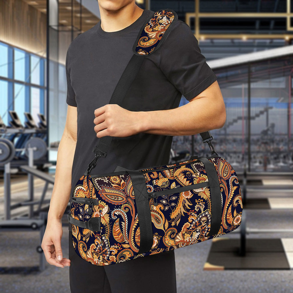 Gold And Blue Paisley Pattern Print Gym Bag