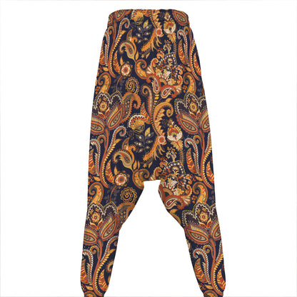 Gold And Blue Paisley Pattern Print Hammer Pants