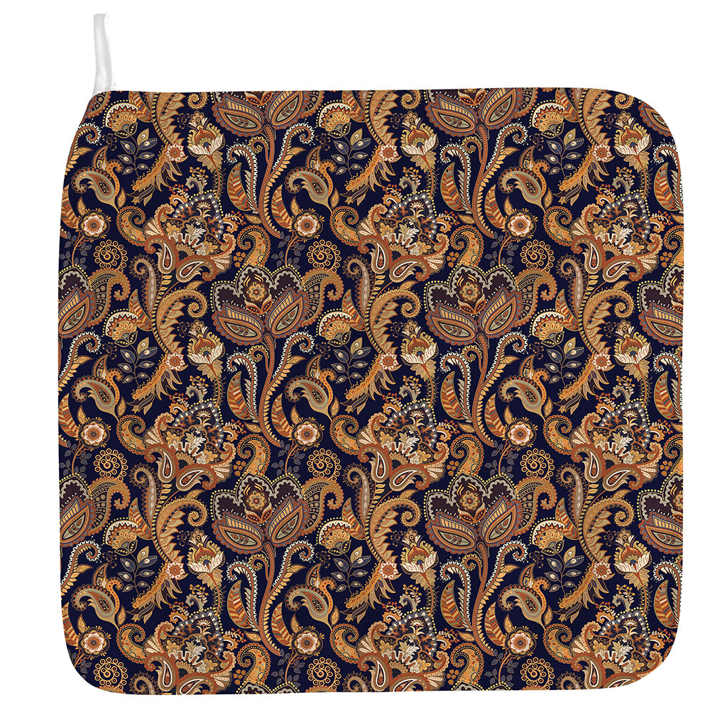 Gold And Blue Paisley Pattern Print Hand Towel