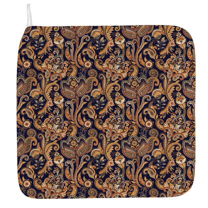 Gold And Blue Paisley Pattern Print Hand Towel