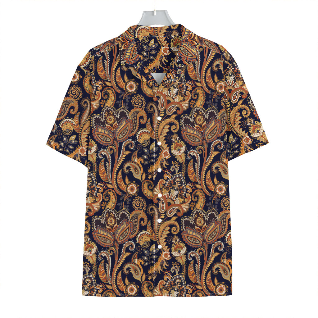 Gold And Blue Paisley Pattern Print Hawaiian Shirt
