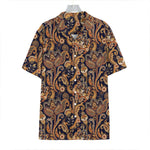 Gold And Blue Paisley Pattern Print Hawaiian Shirt