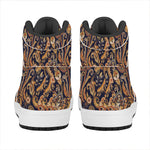 Gold And Blue Paisley Pattern Print High Top Leather Sneakers
