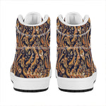 Gold And Blue Paisley Pattern Print High Top Leather Sneakers