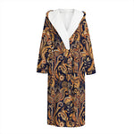 Gold And Blue Paisley Pattern Print Hooded Bathrobe