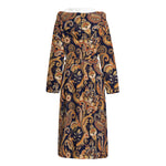 Gold And Blue Paisley Pattern Print Hooded Bathrobe