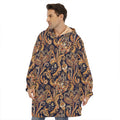 Gold And Blue Paisley Pattern Print Hoodie Blanket