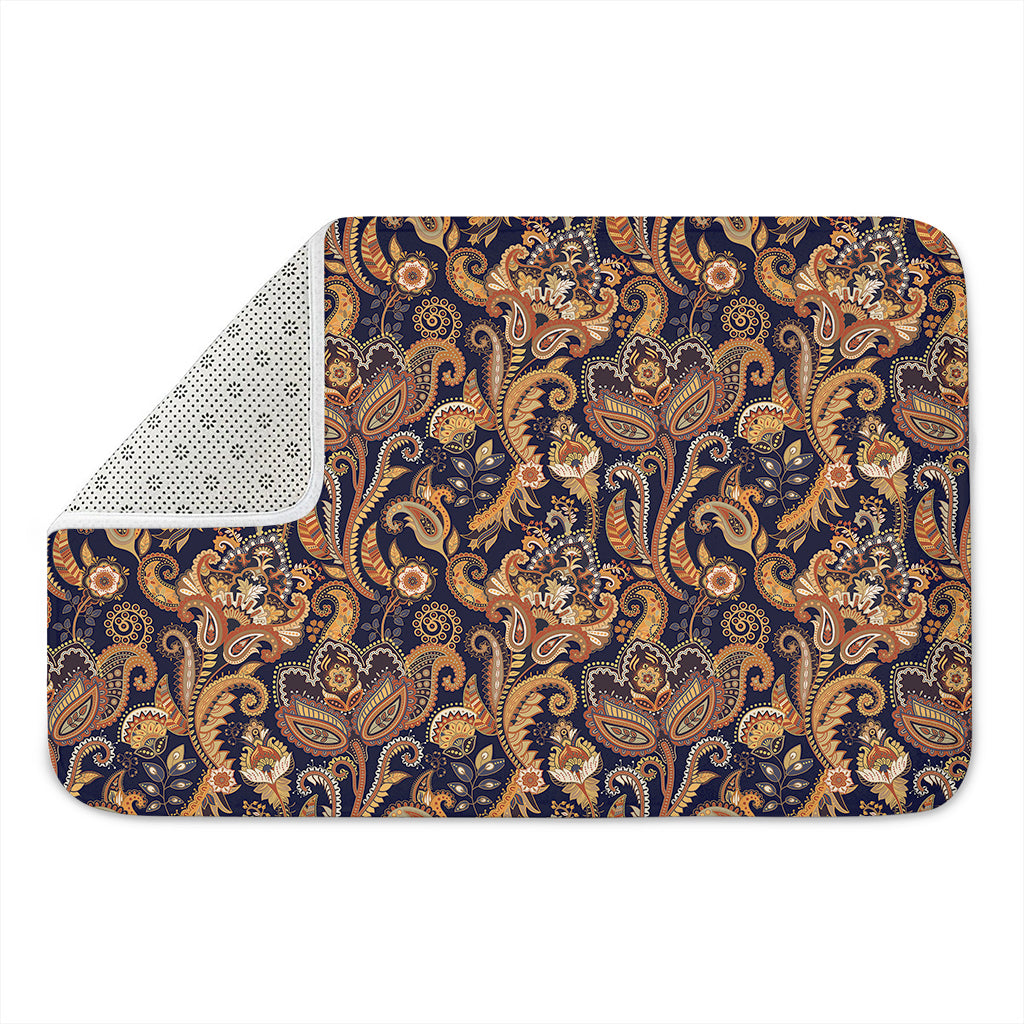 Gold And Blue Paisley Pattern Print Indoor Door Mat