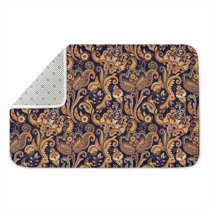 Gold And Blue Paisley Pattern Print Indoor Door Mat