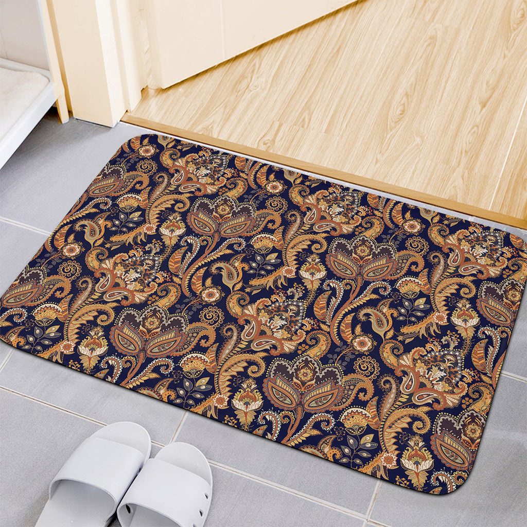 Gold And Blue Paisley Pattern Print Indoor Door Mat
