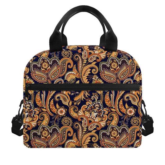 Gold And Blue Paisley Pattern Print Insulated Lunch Bag