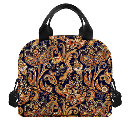 Gold And Blue Paisley Pattern Print Insulated Lunch Bag