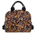 Gold And Blue Paisley Pattern Print Insulated Lunch Bag