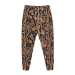 Gold And Blue Paisley Pattern Print Jogger Pants