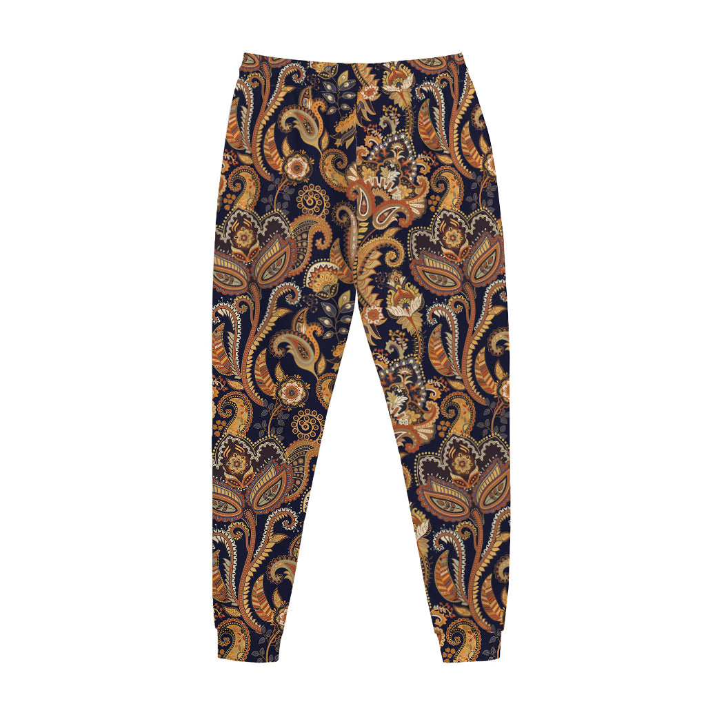 Gold And Blue Paisley Pattern Print Jogger Pants