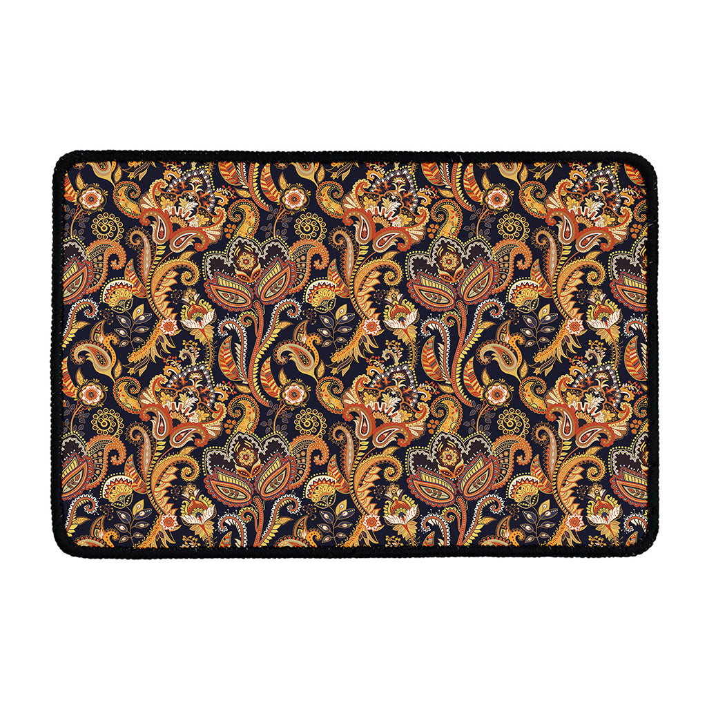 Gold And Blue Paisley Pattern Print Kitchen Mat