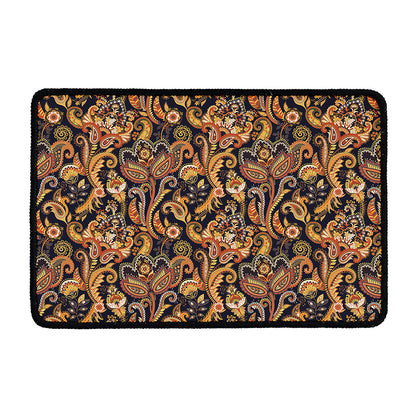 Gold And Blue Paisley Pattern Print Kitchen Mat