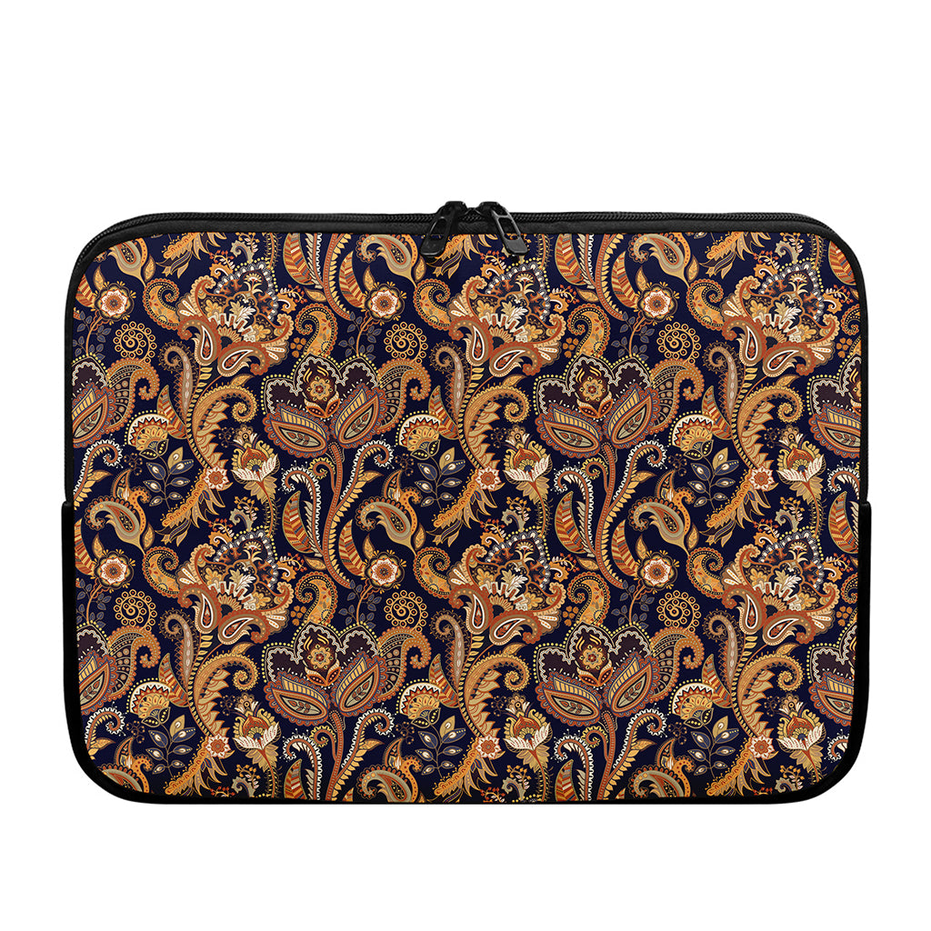 Gold And Blue Paisley Pattern Print Laptop Sleeve