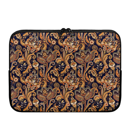 Gold And Blue Paisley Pattern Print Laptop Sleeve
