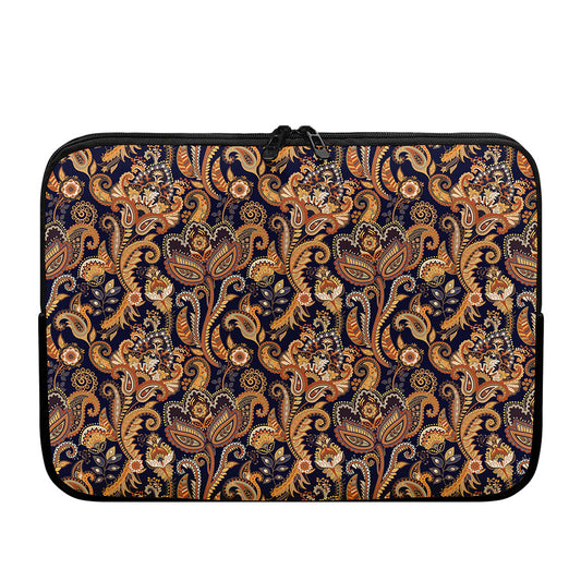 Gold And Blue Paisley Pattern Print Laptop Sleeve