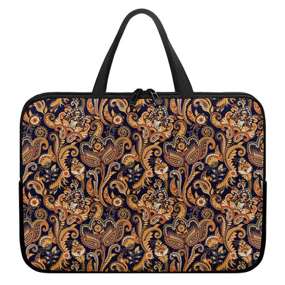 Gold And Blue Paisley Pattern Print Laptop Sleeve With Handle