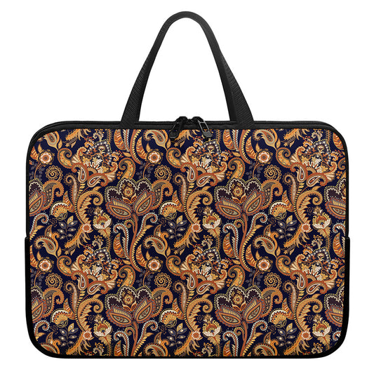 Gold And Blue Paisley Pattern Print Laptop Sleeve With Handle