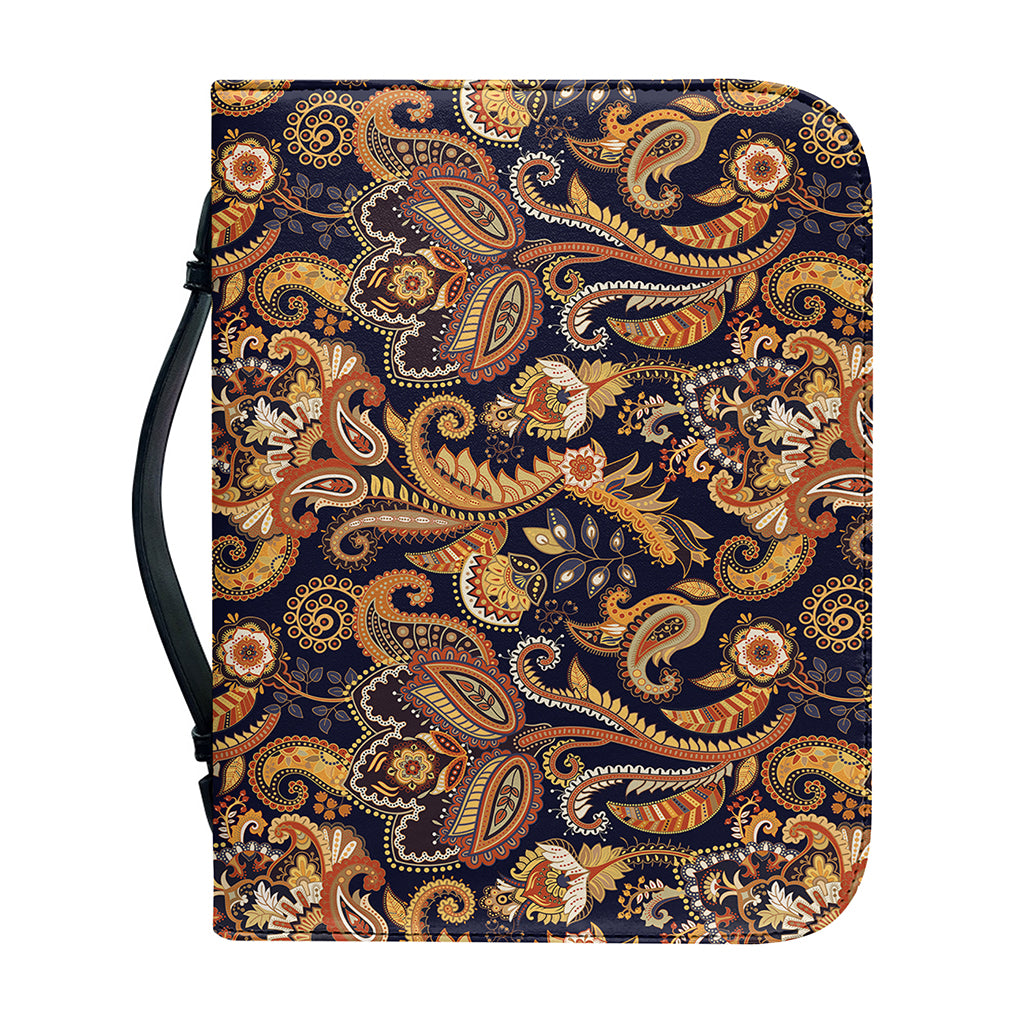 Gold And Blue Paisley Pattern Print Leather Bible Cover