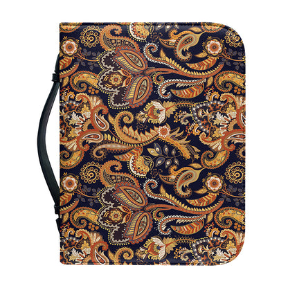 Gold And Blue Paisley Pattern Print Leather Bible Cover
