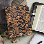 Gold And Blue Paisley Pattern Print Leather Bible Cover