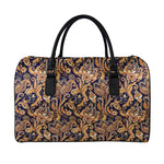 Gold And Blue Paisley Pattern Print Leather Duffle Bag