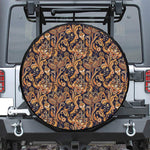 Gold And Blue Paisley Pattern Print Leather Spare Tire Cover