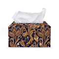 Gold And Blue Paisley Pattern Print Leather Tissue Box Cover