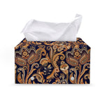 Gold And Blue Paisley Pattern Print Leather Tissue Box Cover