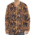 Gold And Blue Paisley Pattern Print Long Sleeve Baseball Jersey