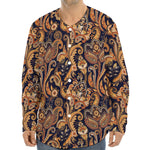 Gold And Blue Paisley Pattern Print Long Sleeve Baseball Jersey