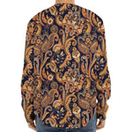 Gold And Blue Paisley Pattern Print Long Sleeve Baseball Jersey