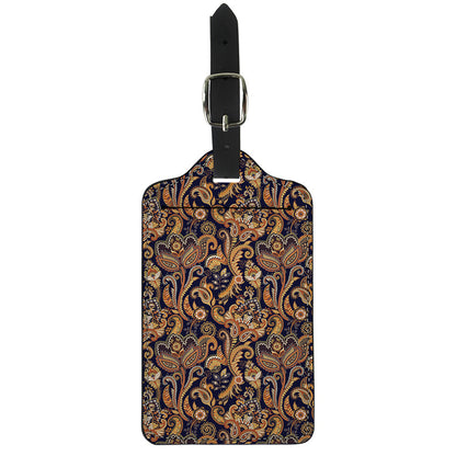 Gold And Blue Paisley Pattern Print Luggage Tag