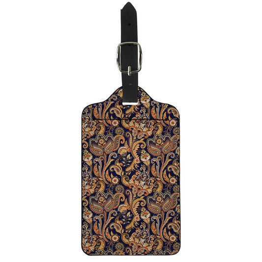 Gold And Blue Paisley Pattern Print Luggage Tag
