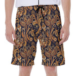 Gold And Blue Paisley Pattern Print Men's Beach Shorts