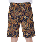Gold And Blue Paisley Pattern Print Men's Beach Shorts