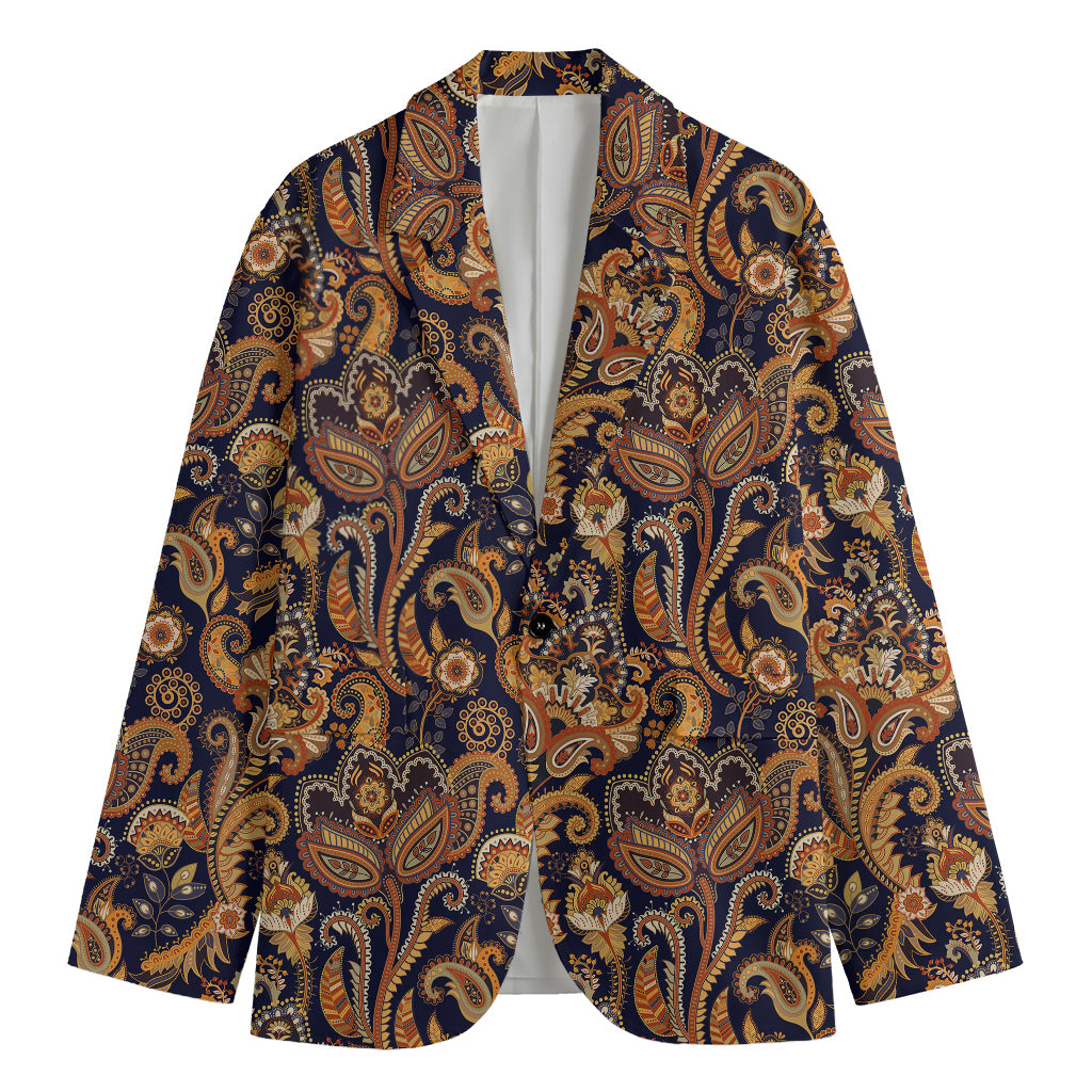 Gold And Blue Paisley Pattern Print Men's Blazer