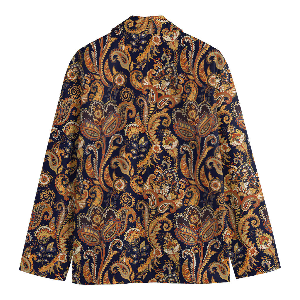 Gold And Blue Paisley Pattern Print Men's Blazer