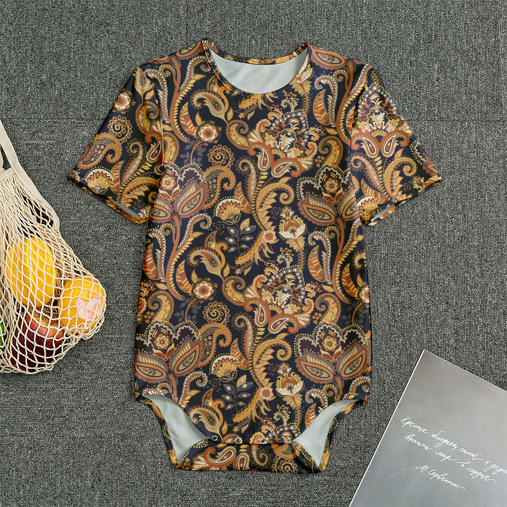 Gold And Blue Paisley Pattern Print Men's Bodysuit
