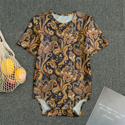 Gold And Blue Paisley Pattern Print Men's Bodysuit