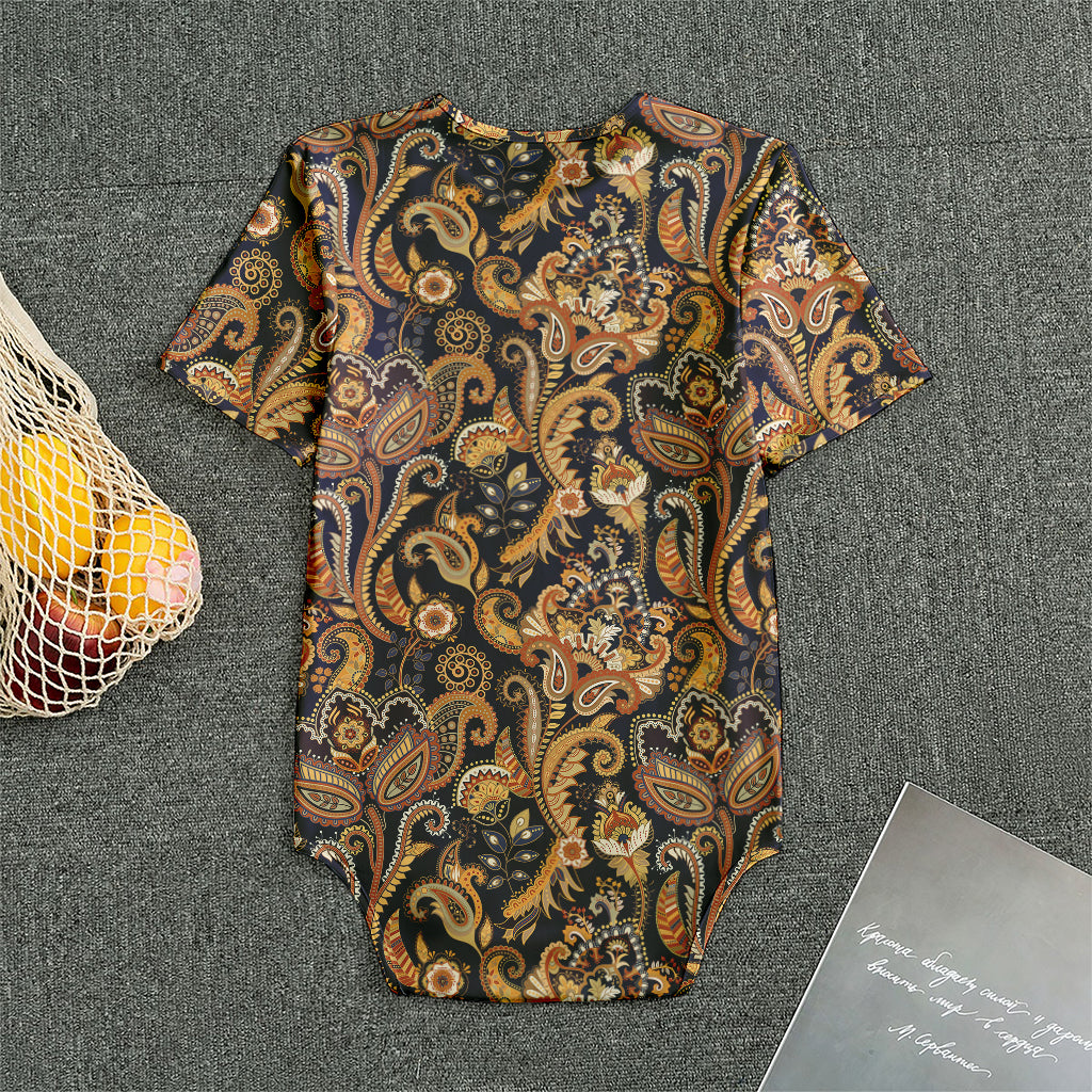 Gold And Blue Paisley Pattern Print Men's Bodysuit
