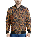 Gold And Blue Paisley Pattern Print Men's Bomber Jacket