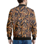 Gold And Blue Paisley Pattern Print Men's Bomber Jacket