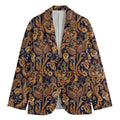 Gold And Blue Paisley Pattern Print Men's Cotton Blazer