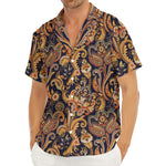 Gold And Blue Paisley Pattern Print Men's Deep V-Neck Shirt