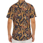 Gold And Blue Paisley Pattern Print Men's Deep V-Neck Shirt